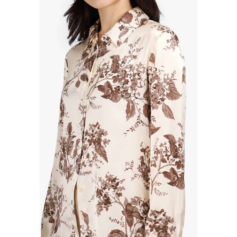 REFORMATION Silk Floral Print Blouse Top Buttondown Cream Brown Chic Large - Picture 6 of 16